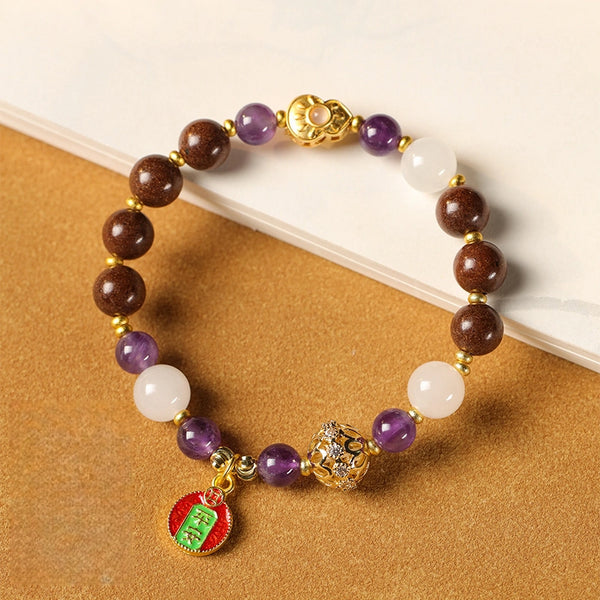 Imperial Ginseng & Amethyst Beaded Bracelet - Wellness & Career