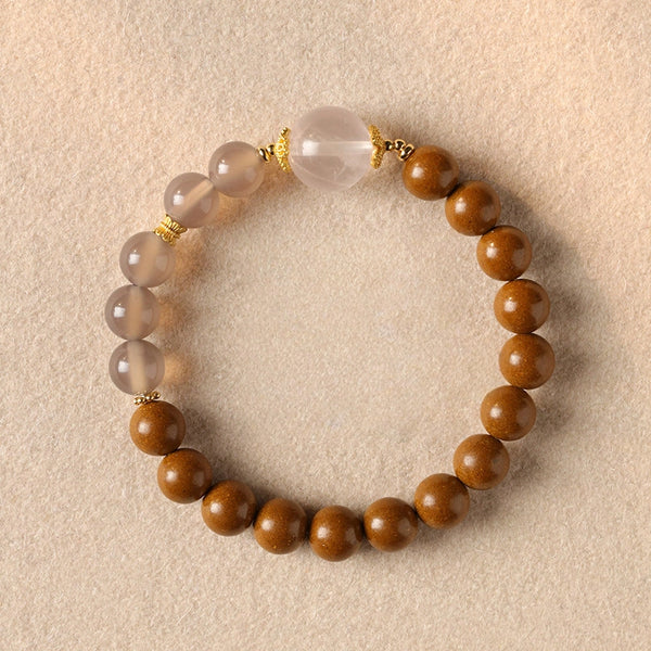 Gardenia·Rose Quartz·Gray Agate Aromatic Bead Bracelet-For Love & Wealth