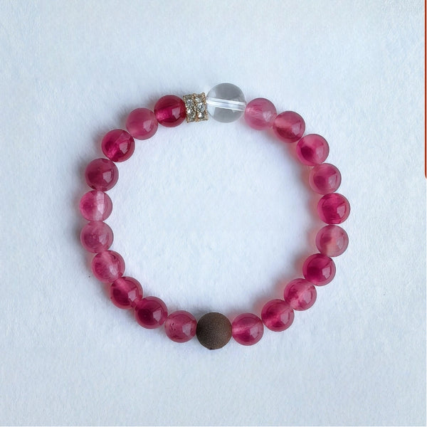 Natural Strawberry Quartz & Clear Crystal Aromatic Bracelet｜Love Attraction · Dopamine Boost · Heritage Craftsmanship