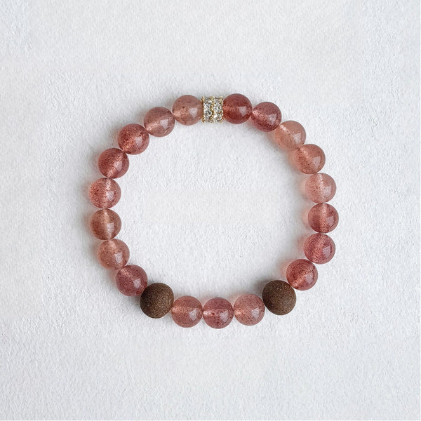 Natural Strawberry Quartz & Herbal Bead Wellness Bracelet – Attract True Love · Enhance Charm · Heal Mind & Body