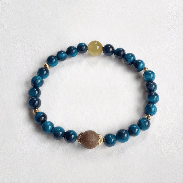 Natural Blue Tiger's Eye & Golden Tiger's Eye Herbal Wellness Bracelet - Career Success • Vitality Boost • Stress Relief