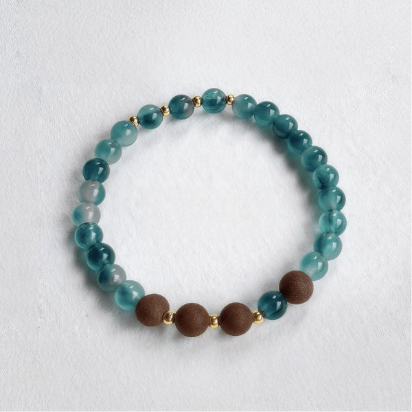 Natural Icy-Type Fei Cui with Floral Inclusions & Herbal Bead Wellness Bracelet – Calming · Detoxifying · Emotional Balance · Essence of Oriental Elegance