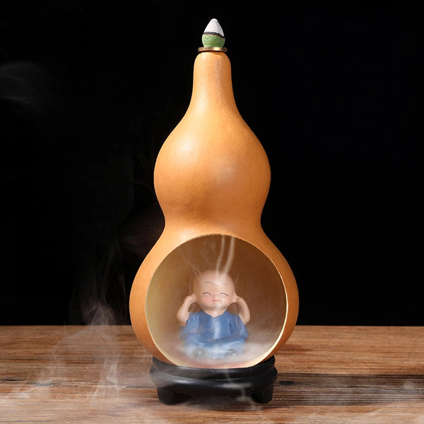Natural Gourd Backflow Incense Burner Set - Flowing Mist Meditation Decor